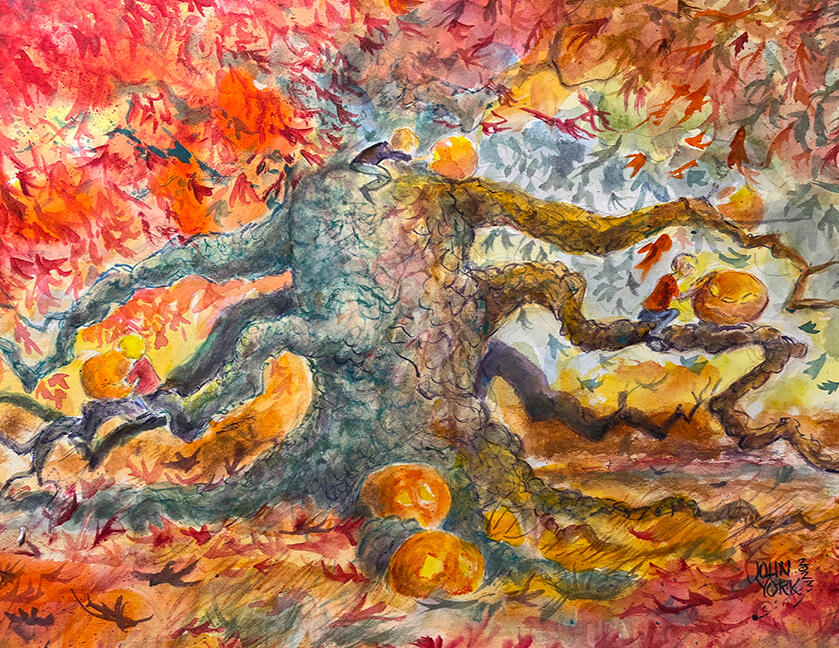October Legends Halloween Tree watercolor by John Randall York