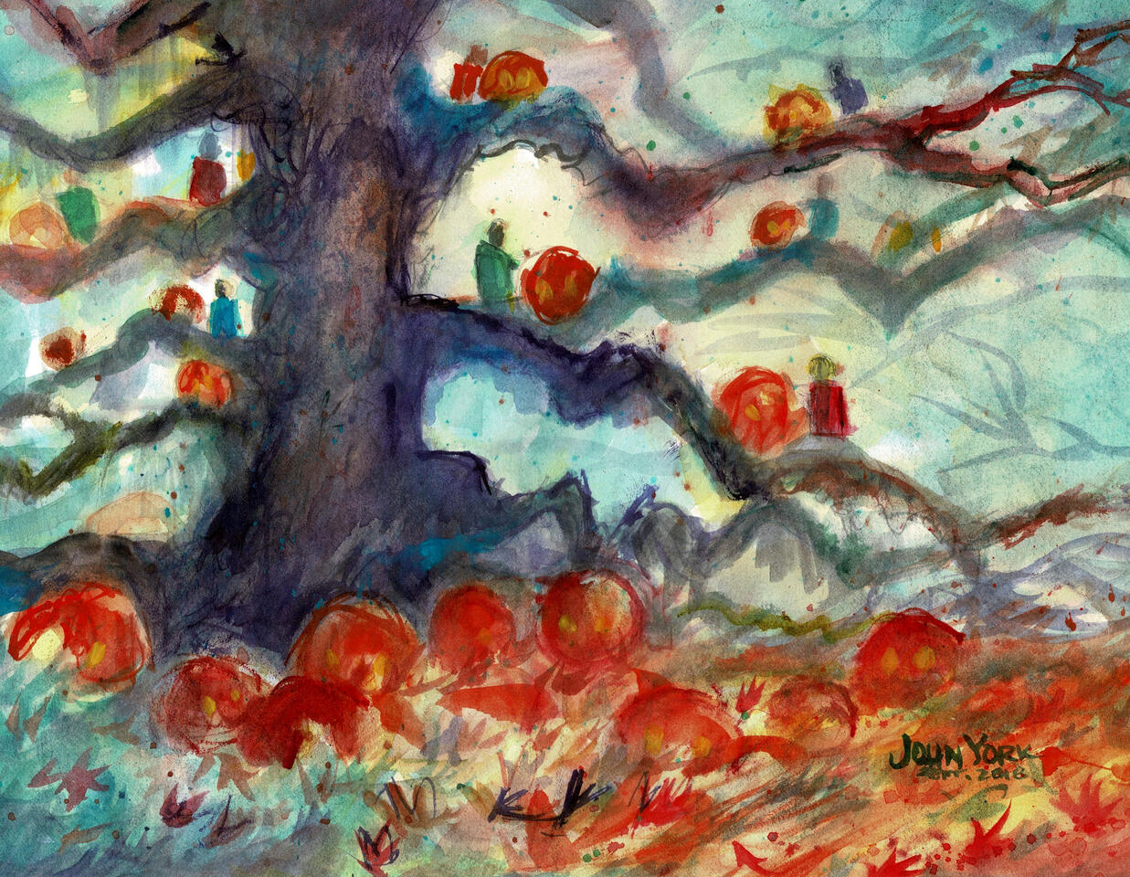 Dawn Halloween Tree, Watercolor by John Randall York