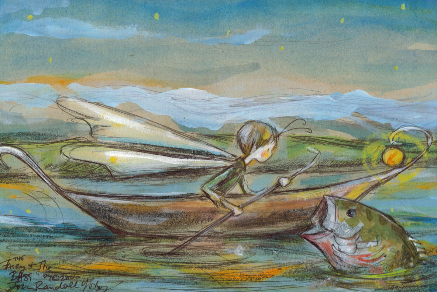 The Fairy and the Bass, Watercolor, John Randall York